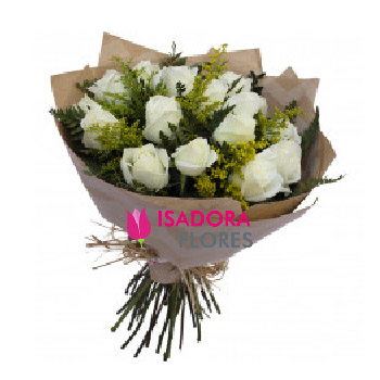 3953 Buquê Encanto com 12 Rosas Avalanches Brancas Kraft