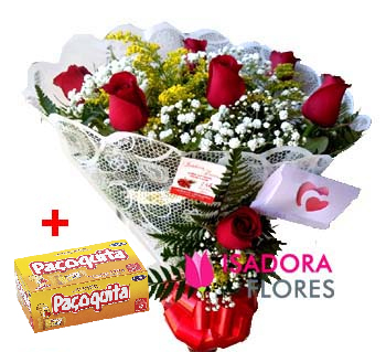 4552 Buquê com 7 Rosas + Paçoquita