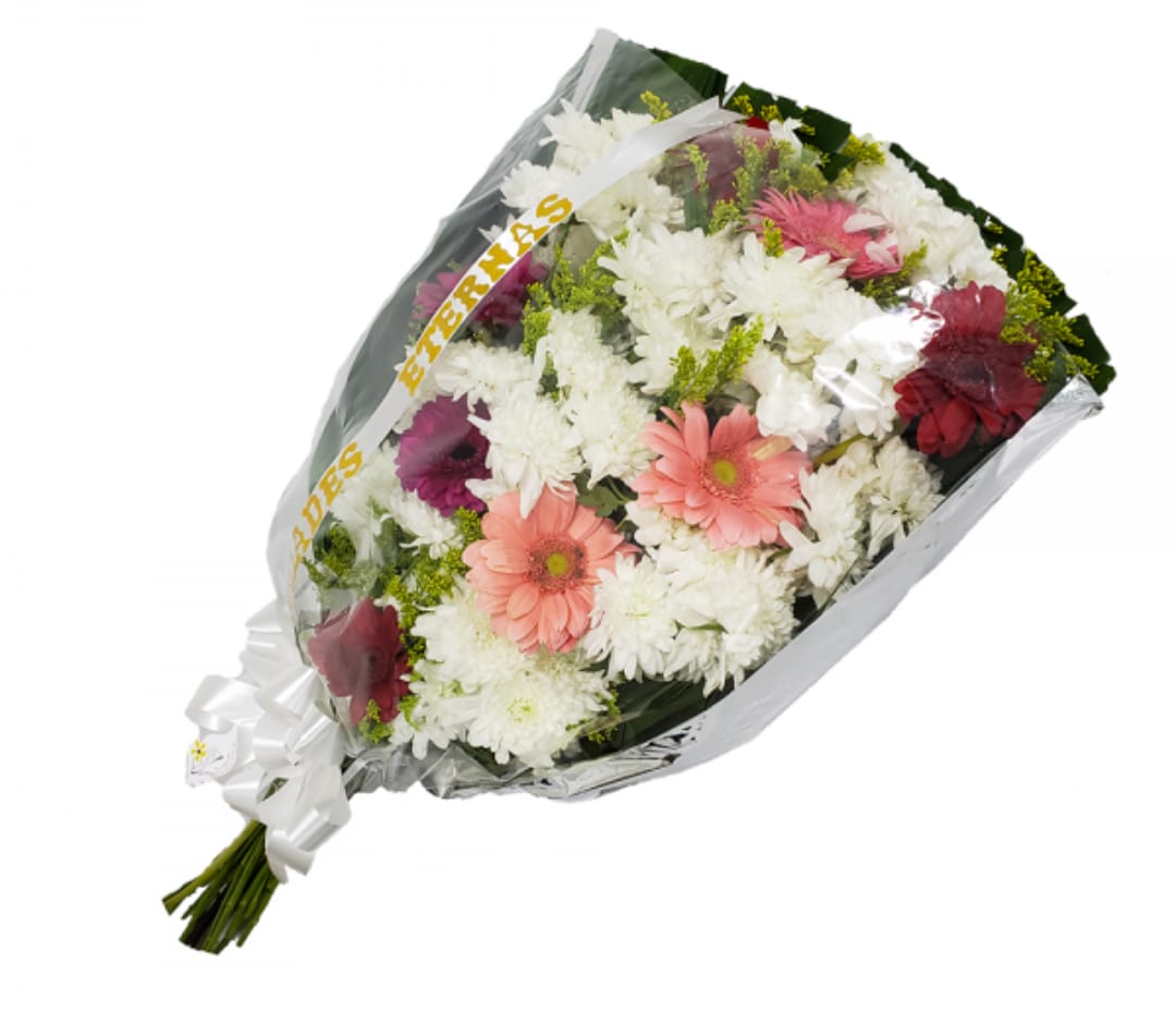 5190 Ramalhete para velório com flores do campo coloridas e faixa
