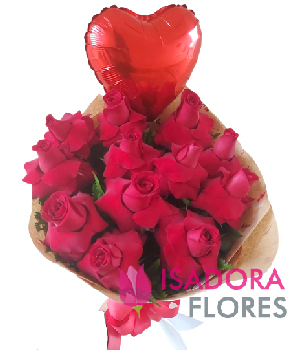 6569 Buquê com Rosas Premium + Balão Coração