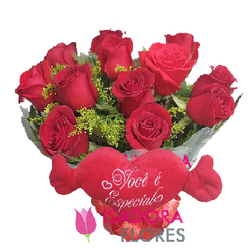 6609 Buquê com 12 Rosas + Coração