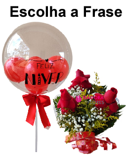 6631 Buquê de Rosas + Balão Buble Personalizado