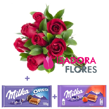 6772 Buquê com rosas vermelhas + Milka