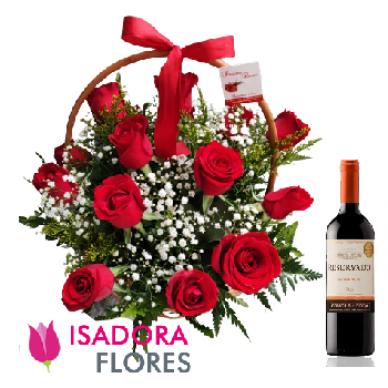 6917 Cesta com rosas e vinho