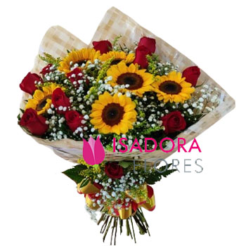 7087 Buquê com rosas e Girassóis 02