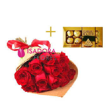 7130 Buquê 12 rosas + chocolate